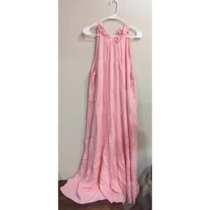 Gorgeous super soft viscose pink halter style sleeveless tiered maxi dress, L